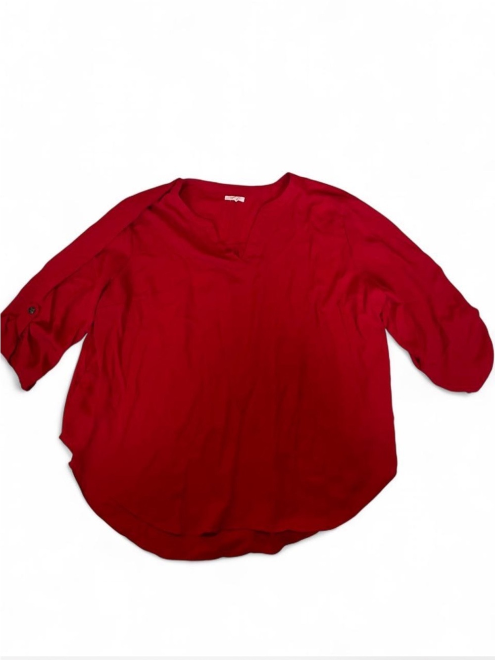 Maurices Crimson V-Neck Roll-Sleeve Blouse